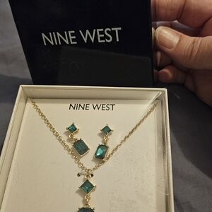 Nine West Gold-Tone Necklace & Earring Set with Emerald-Green Stones